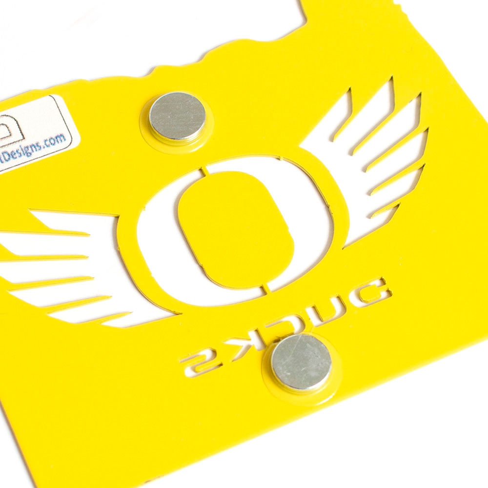 Classic Oregon O, O Wings, Metal, Powder Coated, Magnet, State of Oregon, Yellow